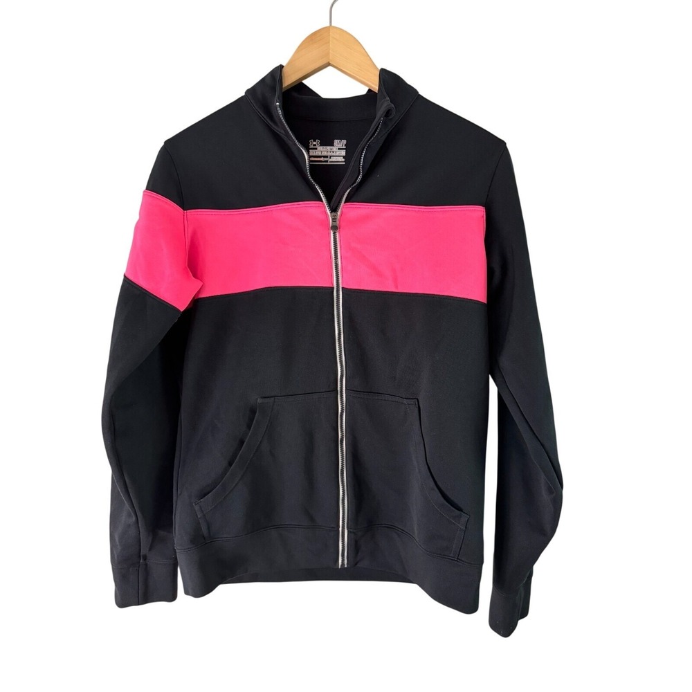 Under Armour Womens SM Black Pink Stripe Full Zip Track Jacket Athletic Top
